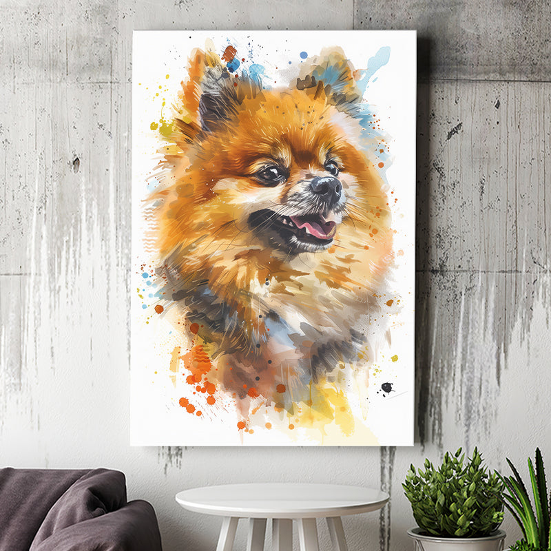 Pomeranian Dog Portrait Painting Water Color, Canvas Painting, Canvas Prints Wall Art Decor