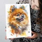 Pomeranian Dog Portrait Painting Water Color, Canvas Painting, Canvas Prints Wall Art Decor