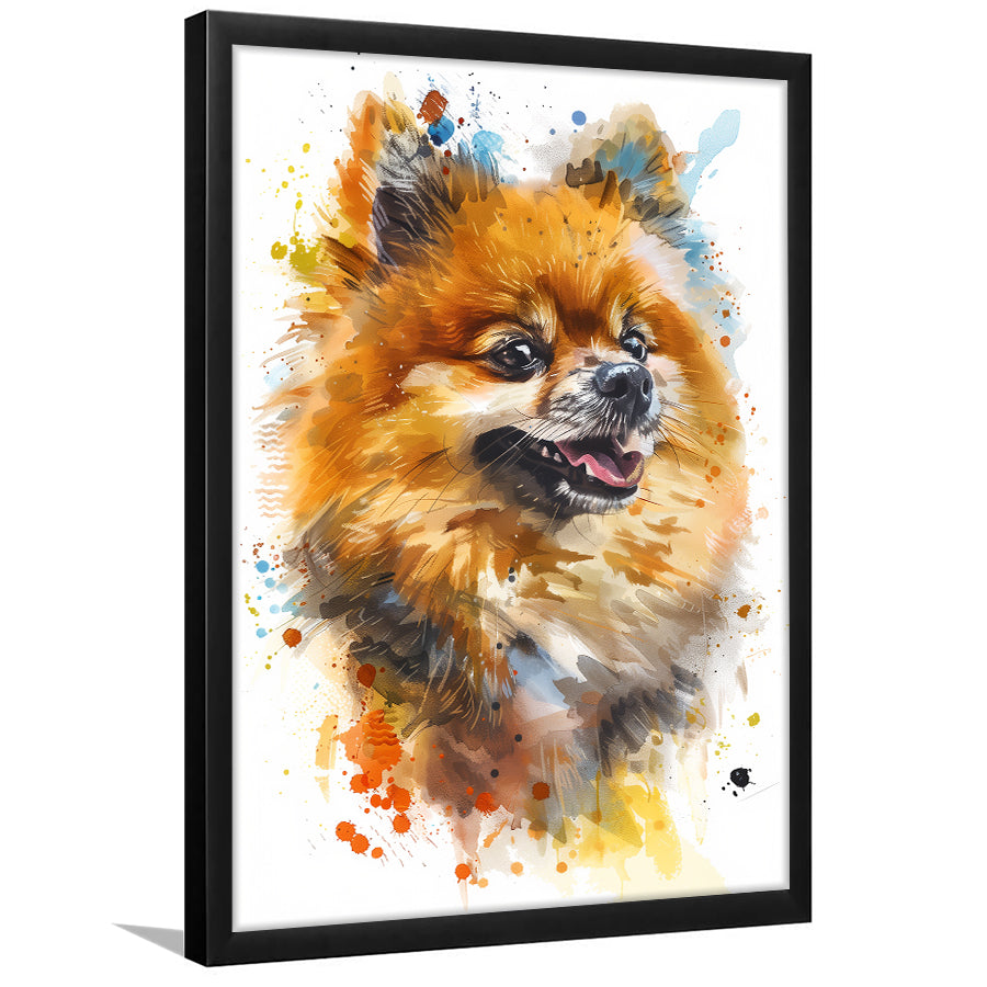 Pomeranian Dog Portrait Painting Water Color, Framed Art Print Wall Decor, Framed Picture