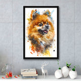 Pomeranian Dog Portrait Painting Water Color, Framed Canvas Painting, Framed Canvas Prints Wall Art Decor