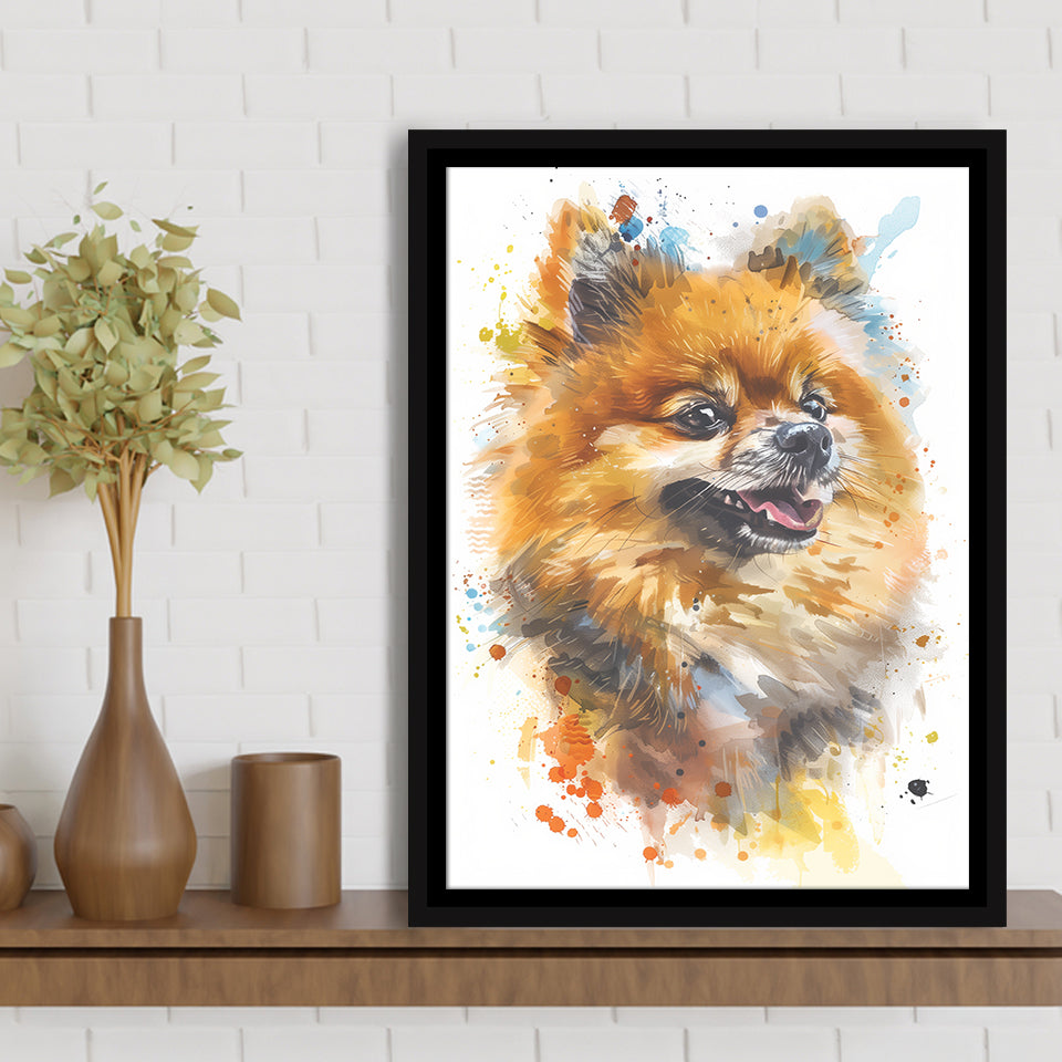 Pomeranian Dog Portrait Painting Water Color, Framed Canvas Painting, Framed Canvas Prints Wall Art Decor