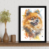 Pomeranian Dog Portrait Painting Water Color, Framed Canvas Painting, Framed Canvas Prints Wall Art Decor