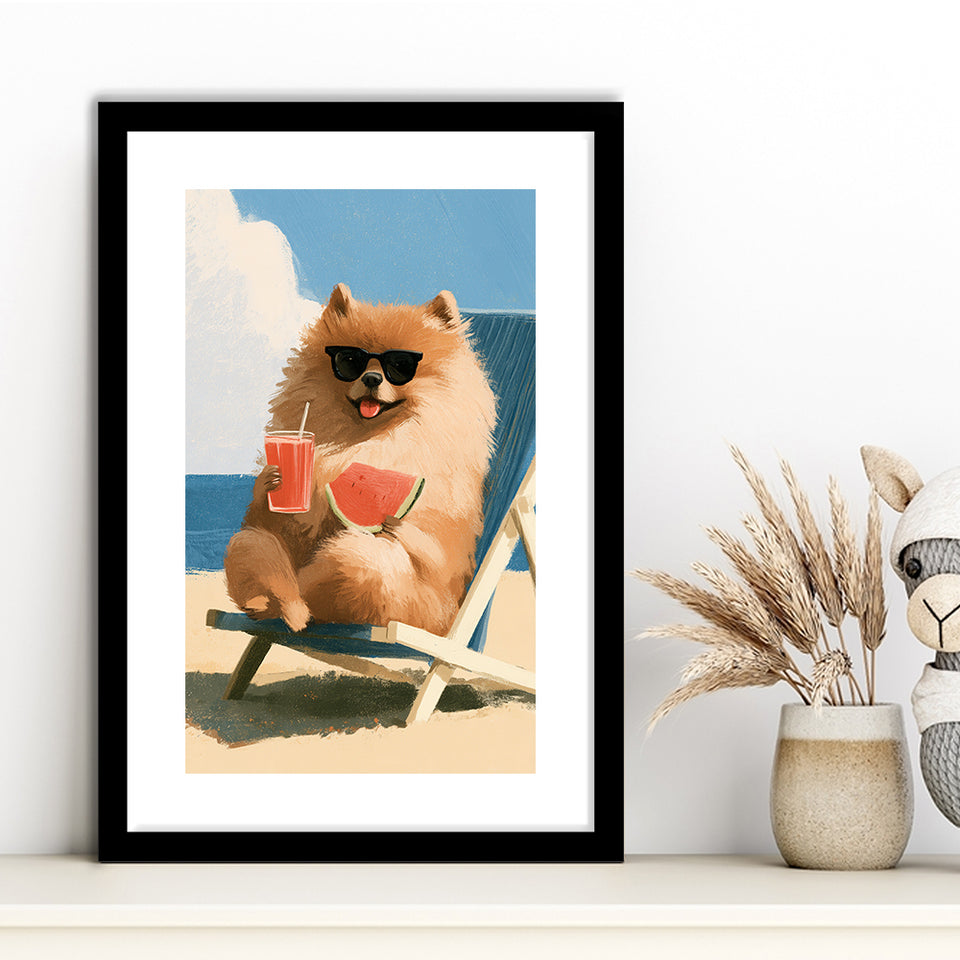 Pomeranian Funny Relax Time, Pet Lover Art, Kid Room Decor, Framed Art Print White Border