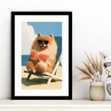 Pomeranian Funny Relax Time, Pet Lover Art, Kid Room Decor, Framed Art Print White Border