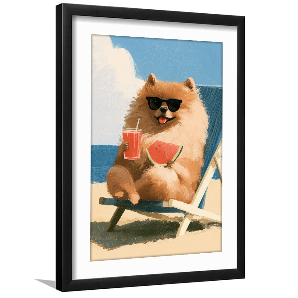 Pomeranian Funny Relax Time, Pet Lover Art, Kid Room Decor, Framed Art Print White Border