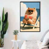 Pomeranian Funny Relax Time, Pet Lover Art, Kid Room Decor, Framed Canvas Print, Floating Frame