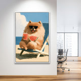 Pomeranian Funny Relax Time, Pet Lover Art, Kid Room Decor, Framed Canvas Print, Floating Frame
