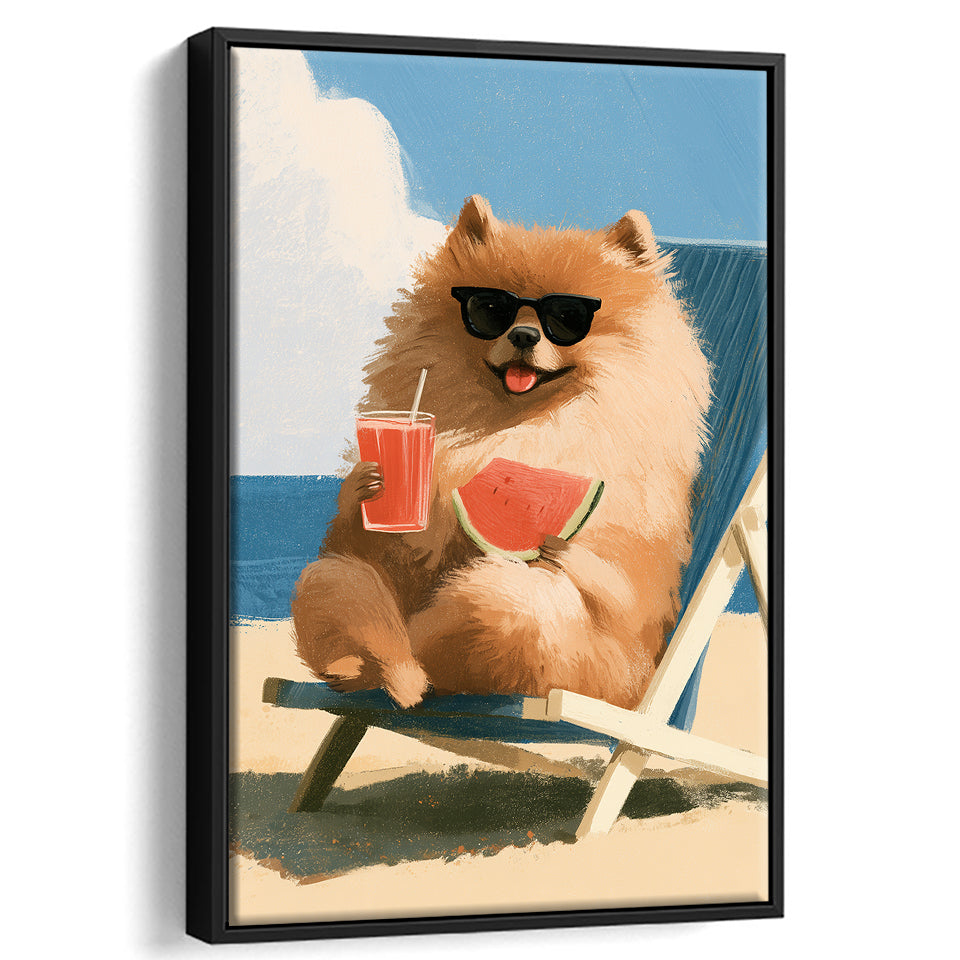 Pomeranian Funny Relax Time, Pet Lover Art, Kid Room Decor, Framed Canvas Print, Floating Frame