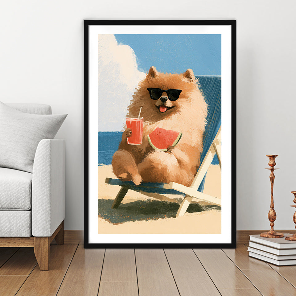 Pomeranian Funny Relax Time, Pet Lover Art, Kid Room Decor, Framed Art Print White Border