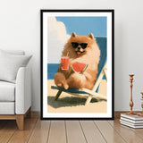 Pomeranian Funny Relax Time, Pet Lover Art, Kid Room Decor, Framed Art Print White Border
