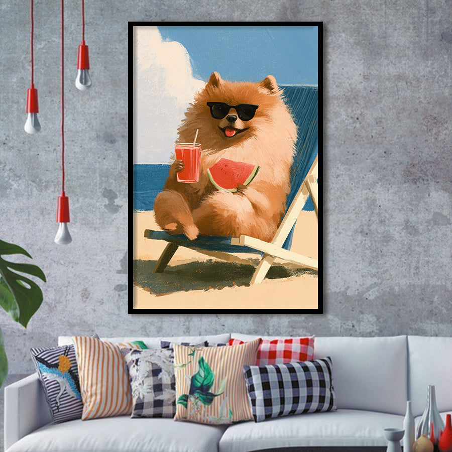 Pomeranian Funny Relax Time, Pet Lover Art, Kid Room Decor, Framed Art Print, Fine Art Wall Decor