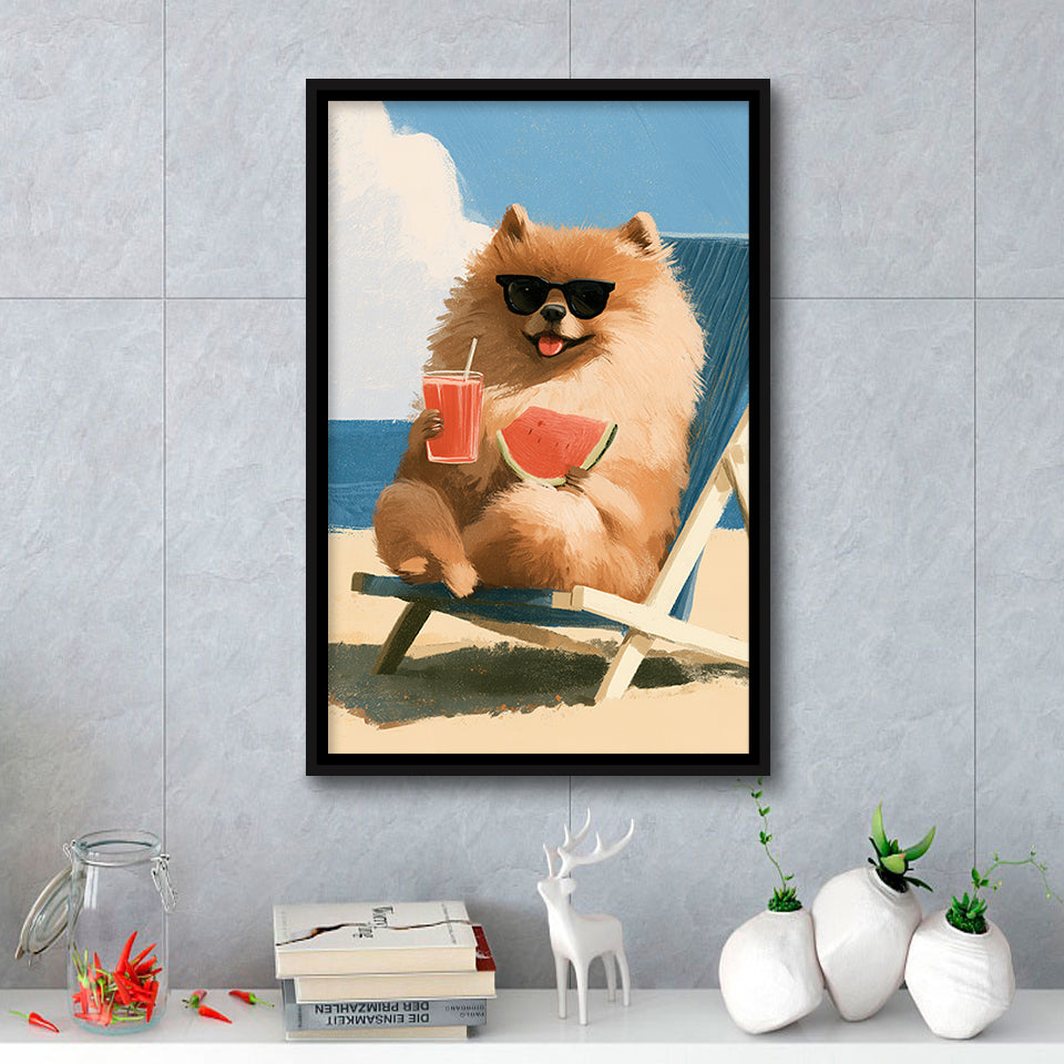 Pomeranian Funny Relax Time, Pet Lover Art, Kid Room Decor, Framed Canvas Print, Floating Frame