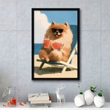 Pomeranian Funny Relax Time, Pet Lover Art, Kid Room Decor, Framed Canvas Print, Floating Frame