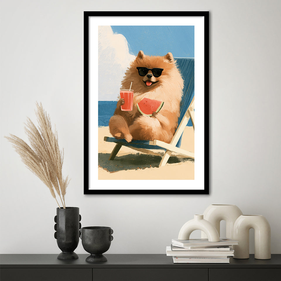 Pomeranian Funny Relax Time, Pet Lover Art, Kid Room Decor, Framed Art Print White Border