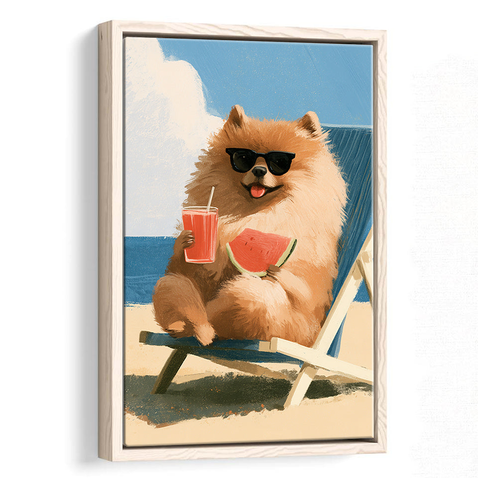 Pomeranian Funny Relax Time, Pet Lover Art, Kid Room Decor, Framed Canvas Print, Floating Frame