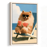 Pomeranian Funny Relax Time, Pet Lover Art, Kid Room Decor, Framed Canvas Print, Floating Frame