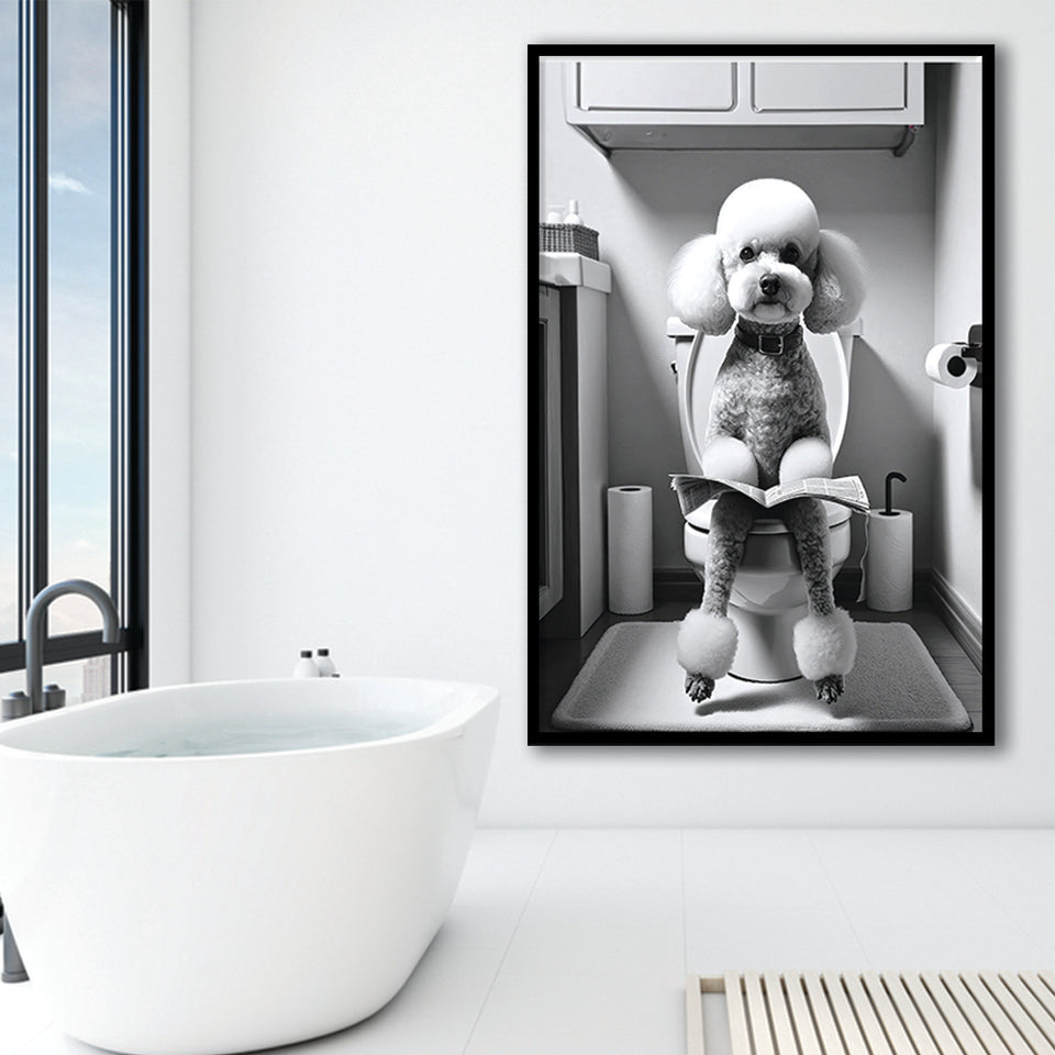 Poodle  Funny Bathroom Decor Framed Art Print Wall Decor, Poodle In Toilet