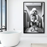 Poodle  Funny Bathroom Decor Framed Art Print Wall Decor, Poodle In Toilet