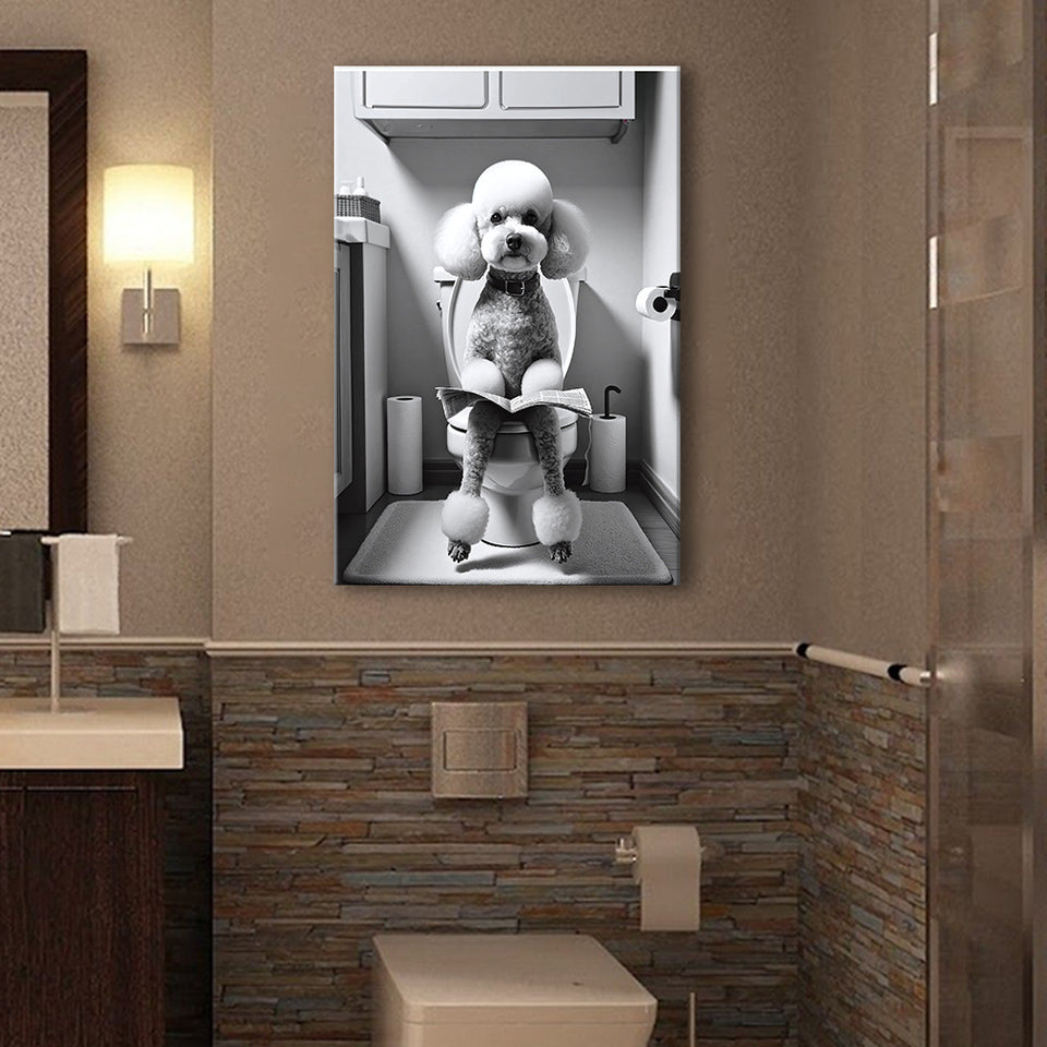 Poodle  Funny Bathroom Decor Canvas Prints Wall Art,, Poodle in Toilet
