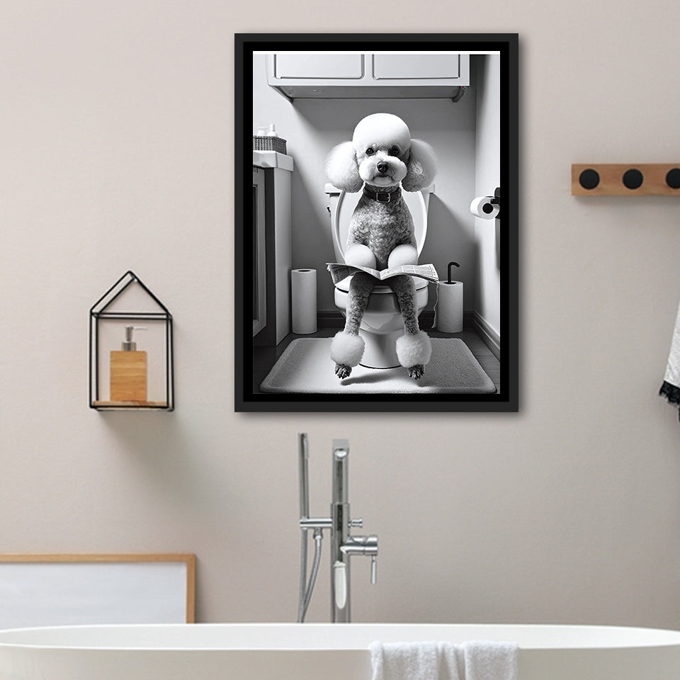 Poodle  Funny Bathroom Decor Framed Canvas Prints Wall Art, Poodle In Toilet