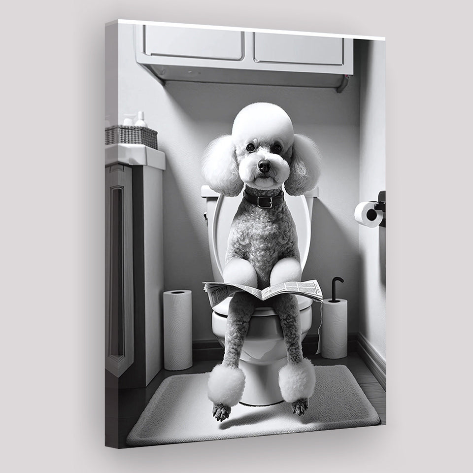 Poodle  Funny Bathroom Decor Canvas Prints Wall Art,, Poodle in Toilet