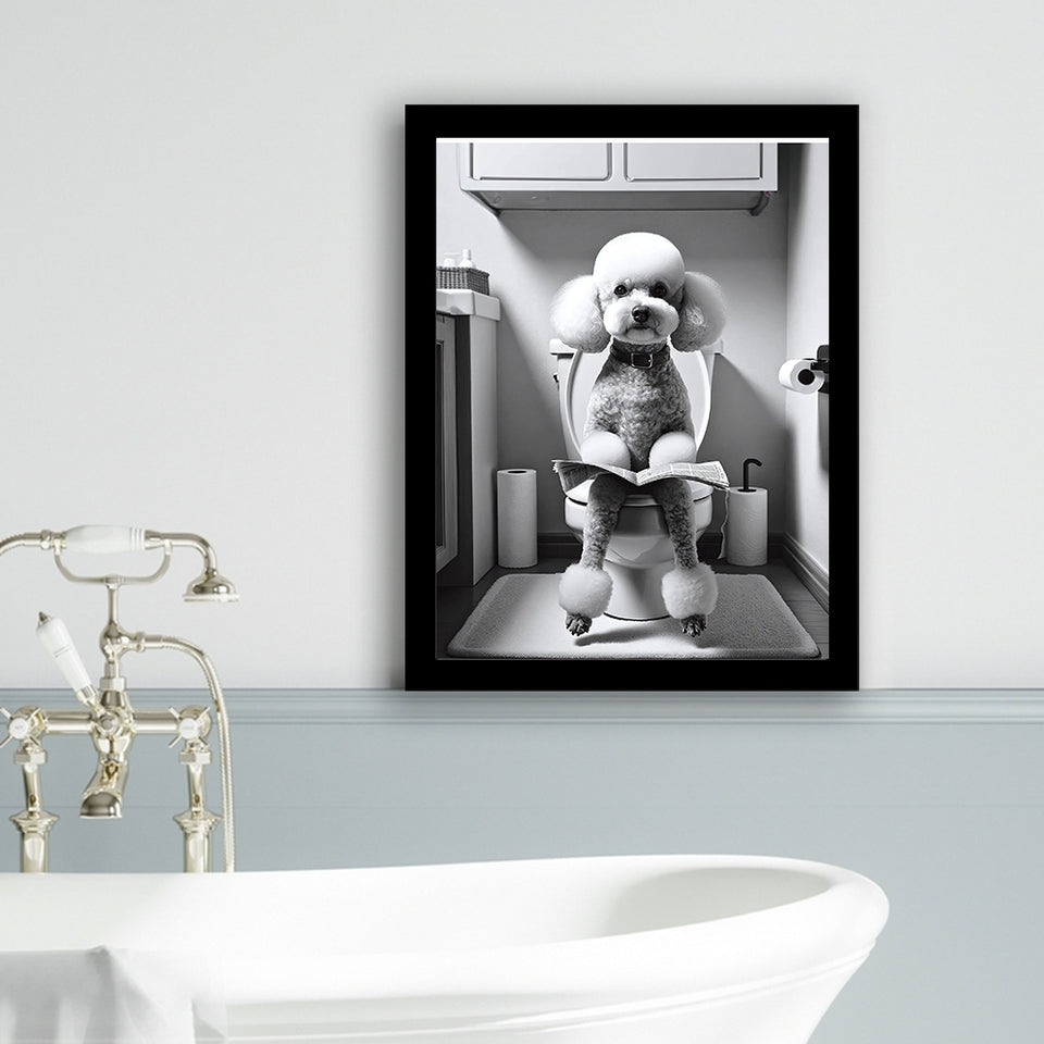 Poodle  Funny Bathroom Decor Framed Art Print Wall Decor, Poodle In Toilet