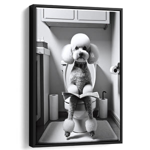 Poodle  Funny Bathroom Decor Framed Canvas Prints Wall Art, Poodle In Toilet