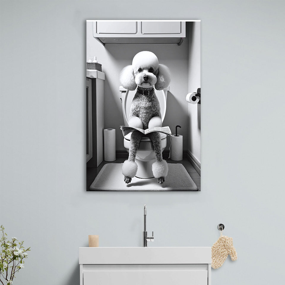 Poodle  Funny Bathroom Decor Canvas Prints Wall Art,, Poodle in Toilet