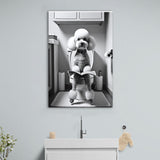 Poodle  Funny Bathroom Decor Canvas Prints Wall Art,, Poodle in Toilet