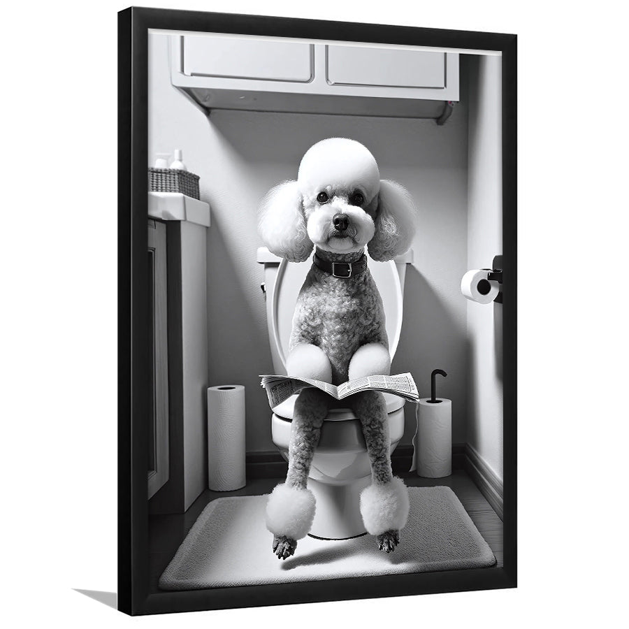 Poodle  Funny Bathroom Decor Framed Art Print Wall Decor, Poodle In Toilet