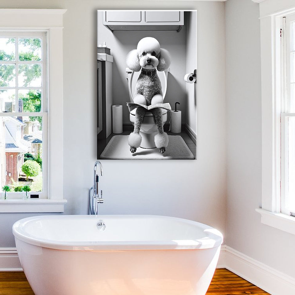 Poodle  Funny Bathroom Decor Canvas Prints Wall Art,, Poodle in Toilet