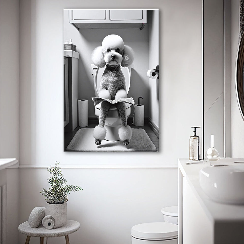 Poodle  Funny Bathroom Decor Canvas Prints Wall Art,, Poodle in Toilet