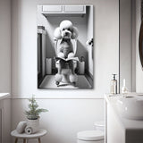 Poodle  Funny Bathroom Decor Canvas Prints Wall Art,, Poodle in Toilet