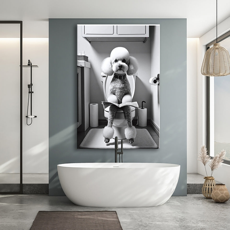 Poodle  Funny Bathroom Decor Canvas Prints Wall Art,, Poodle in Toilet