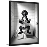 Portuguese Water Dog Framed Art Print Wall Decor, Dog In Toilet