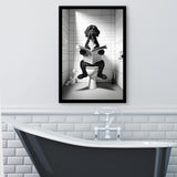 Portuguese Water Dog Framed Art Print Wall Decor, Dog In Toilet
