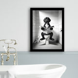 Portuguese Water Dog Framed Art Print Wall Decor, Dog In Toilet