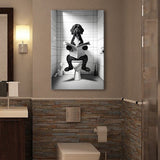 Portuguese Water Dog Canvas Prints Wall Art,, Dog in Toilet