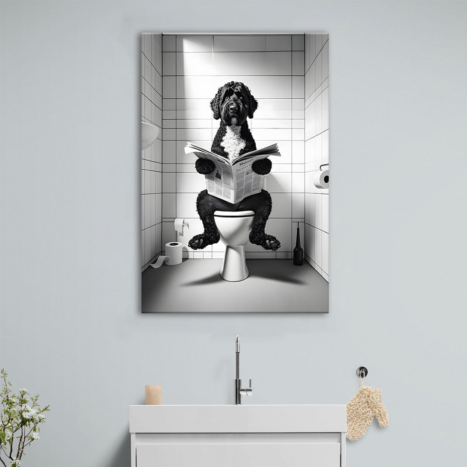 Portuguese Water Dog Canvas Prints Wall Art,, Dog in Toilet
