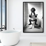 Portuguese Water Dog Framed Art Print Wall Decor, Dog In Toilet