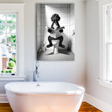 Portuguese Water Dog Canvas Prints Wall Art,, Dog in Toilet