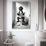 Portuguese Water Dog Canvas Prints Wall Art,, Dog in Toilet