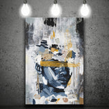 Potrait Abstract Face, African American Blue And Grey Art, Canvas Prints Wall Art Decor, Painting Canvas