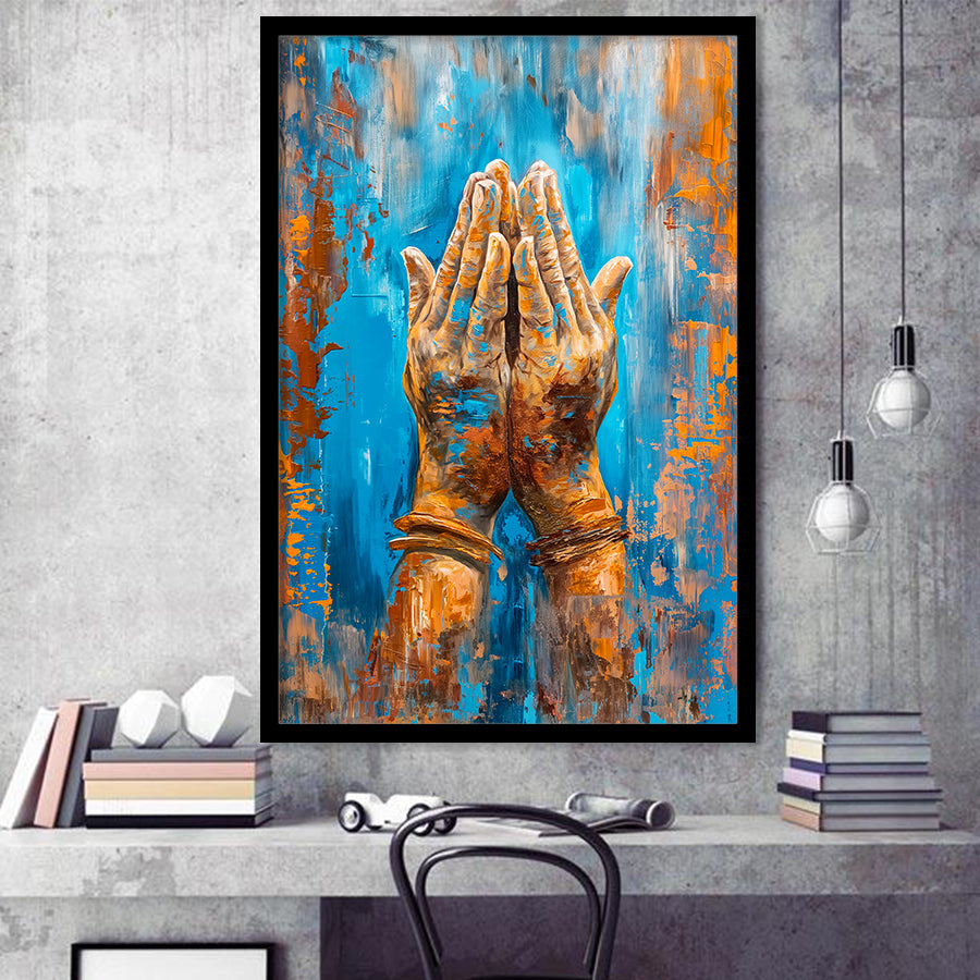 Praying Hands, Unique Painting, Framed Art Print Wall Decor, Framed Picture