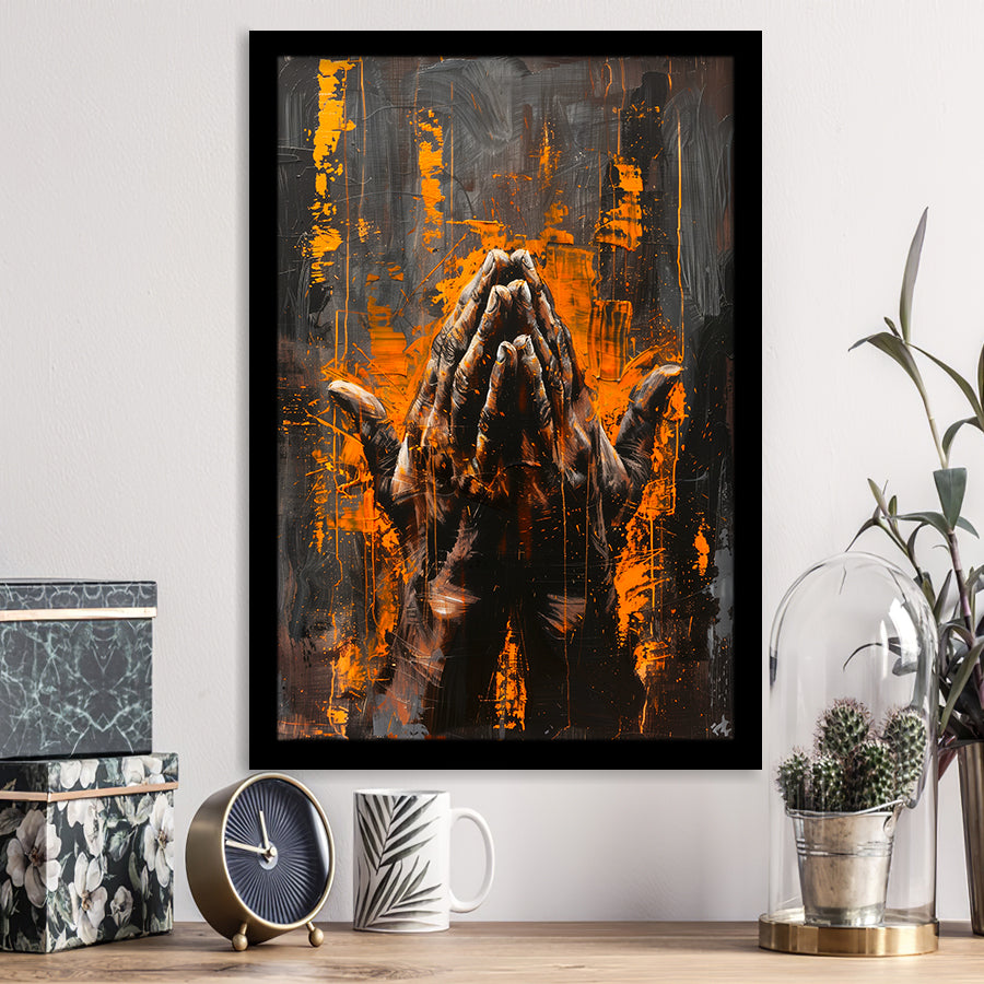 Praying Hands Unique Painting V1, Framed Art Print Wall Decor, Framed Picture
