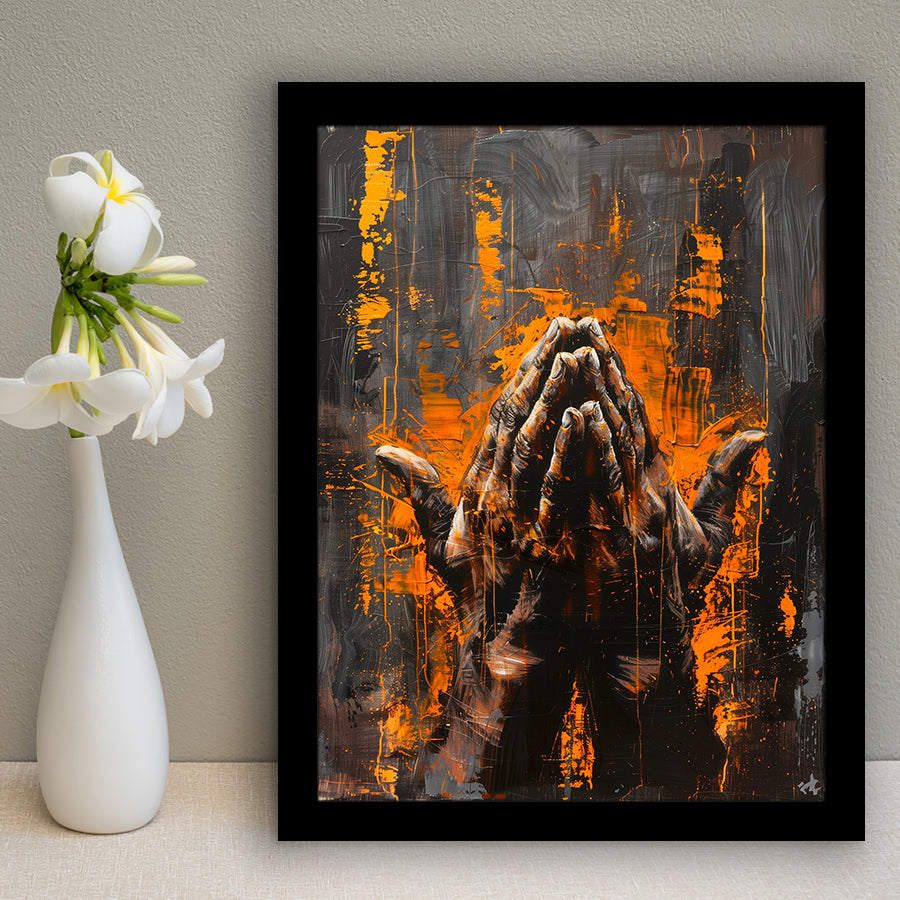 Praying Hands Unique Painting V1, Framed Art Print Wall Decor, Framed Picture