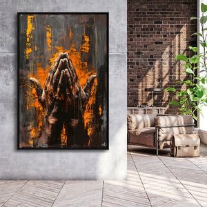 Praying Hands Unique Painting V1, Framed Canvas Painting, Framed Canvas Prints Wall Art Decor