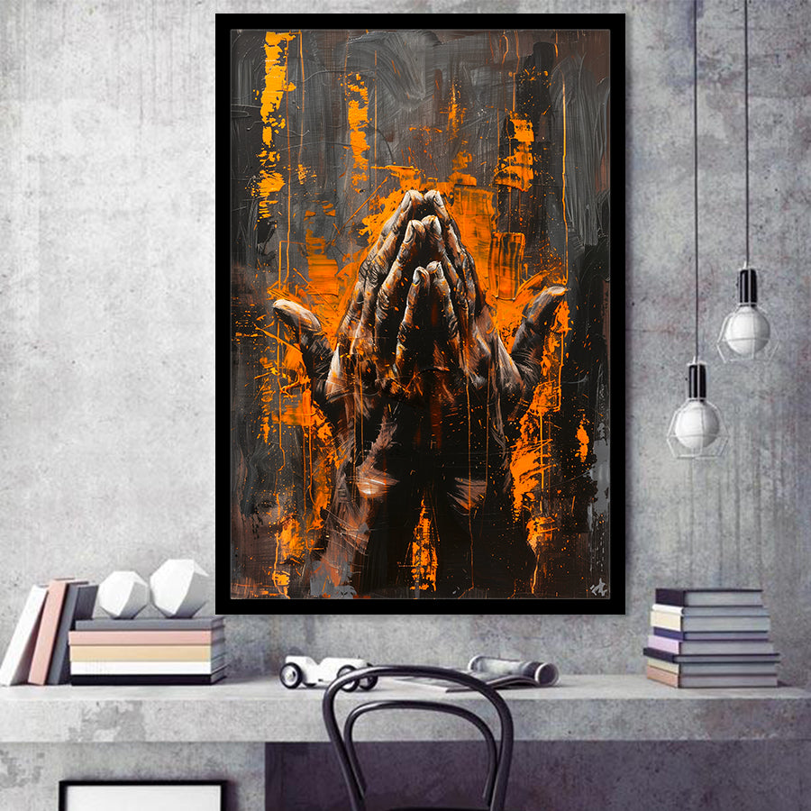 Praying Hands Unique Painting V1, Framed Art Print Wall Decor, Framed Picture