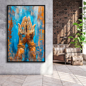 Praying Hands, Unique Painting, Framed Canvas Painting, Framed Canvas Prints Wall Art Decor