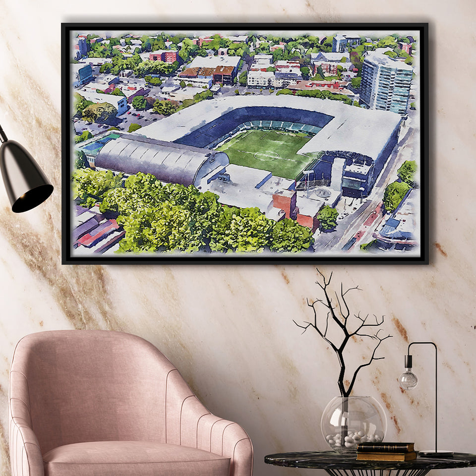 Providence Park Stadium WaterColor Framed Canvas Prints, Portland Oregon Watercolor, Stadium Art Gifts, Floating Frame